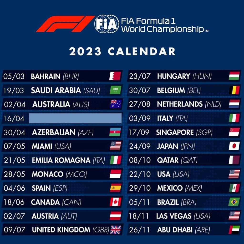 Formula 1 calendar 2023