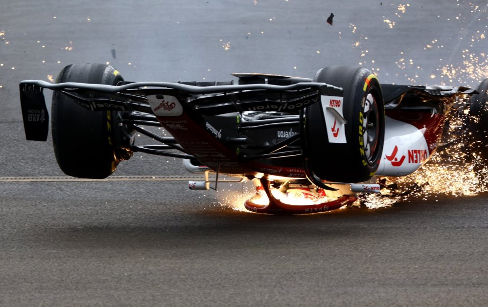 zhou alfa romeo c42 accident silverstone 2022