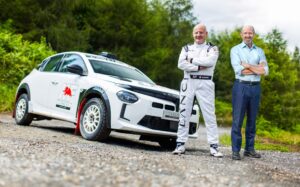 Miki Biasion with Luca Napolitano Lancia brand CEO with Lancia Ypsilon Rally 4 HF